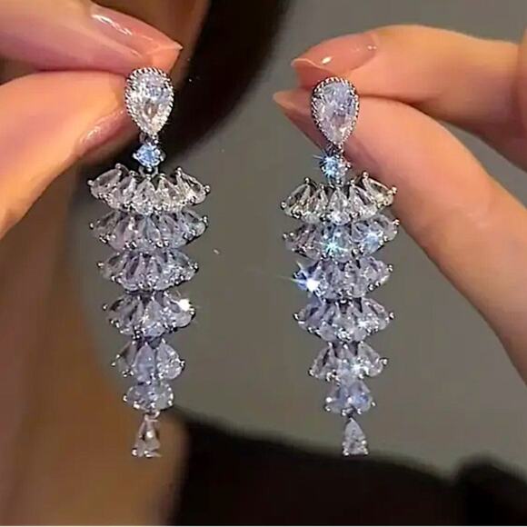 Tree Design Zircon Dangle Earrings, Wedding, Bridal, Anniversary - Picture 1 of 6